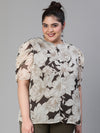 Newsome Floral Print Ruffled Beige Color Plus Size Women Top