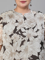 Newsome Floral Print Ruffled Beige Color Plus Size Women Top