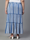 Dune Stripe Print Flare Elasticated Blue Plus Size Skirt