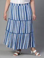women plus size stripe print elsaticated blue flared skirt
