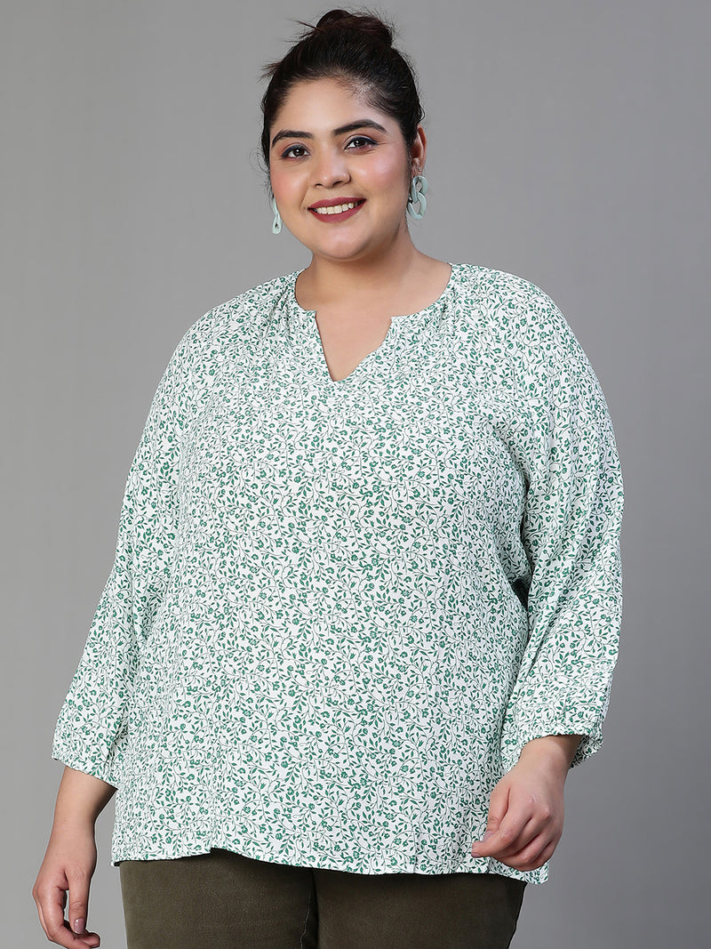 Shell-Out Floral Print Casual Cotton Plus Size Women Top