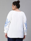 Blinged White Embroidered Plus Size Women Top