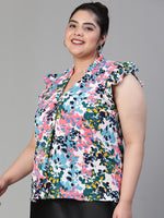 Freaky Floral Print Ruffled Multicolor Plus Size Women Top