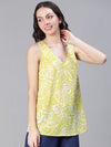 Women floral print yellow sleevless round neck top