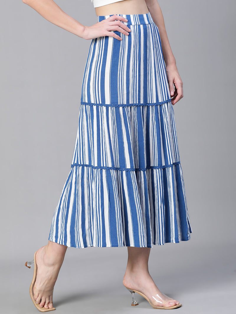 Cheerly Blue Stripe Peint Elasticated Women Skirt