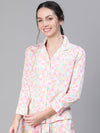 Women floral print collared multicolor nightwear shirt