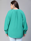Women green round neck long sleeve plus size shirt