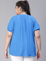 Women blue round neck short sleeve plus size shirt top