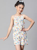 Girl floral pri nt multicolor shoulder strap elasticated playsuit