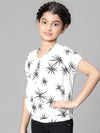 Girl floral print white round neck elasticated top