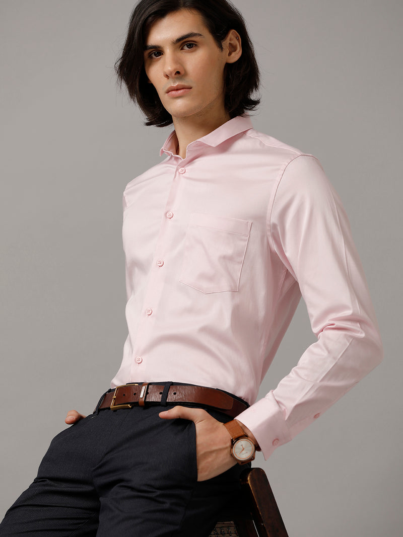 Men Slim fit Solid Formal Pink Shirt