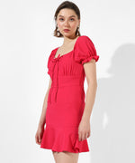 Women's Red Solid Regular Fit Dress
