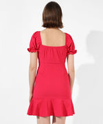 Women's Red Solid Regular Fit Dress