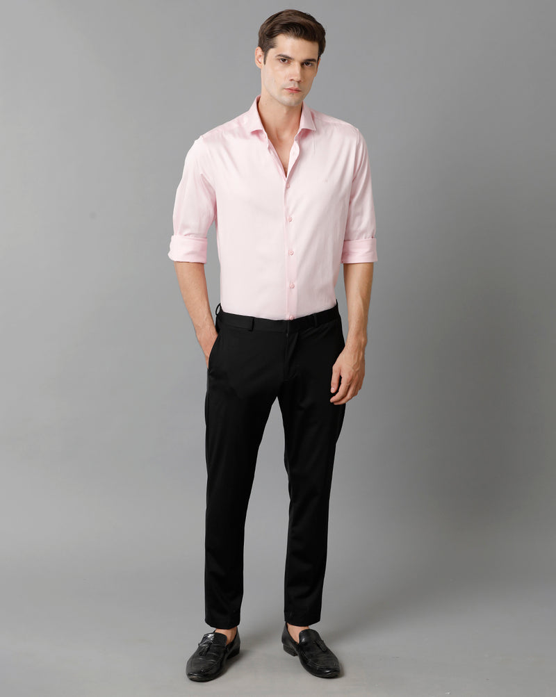 Mens Regular Fit Solid Pink Formal Satin Shirt