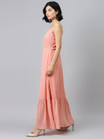 Pink Strappy Frilled Hem Maxi Dress