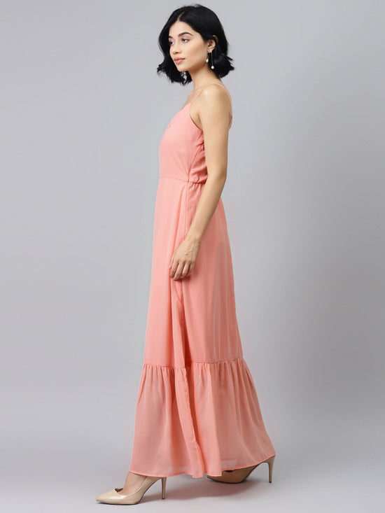 Pink Strappy Frilled Hem Maxi Dress