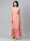 Pink Strappy Frilled Hem Maxi Dress