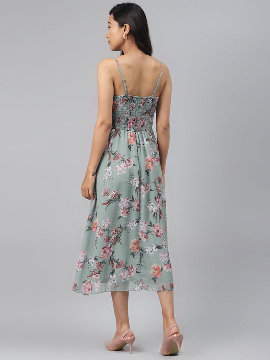 Olive Floral Strappy Midi Dress