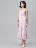 Pink Floral Strappy Midi Dress