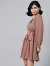 Dusty Pink Wrap Full Sleeves Dress