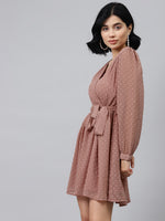 Dusty Pink Wrap Full Sleeves Dress