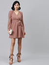 Dusty Pink Wrap Full Sleeves Dress