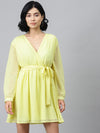 Yellow Wrap Full Sleeves Dress