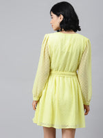 Yellow Wrap Full Sleeves Dress