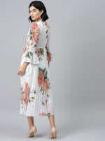 White Floral Pleated Midi Dress