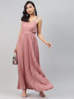 Pink Sequin Straps Pleated Maxi Dress