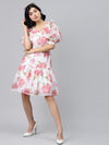 White Floral Puff Sleeve Tiered Dress