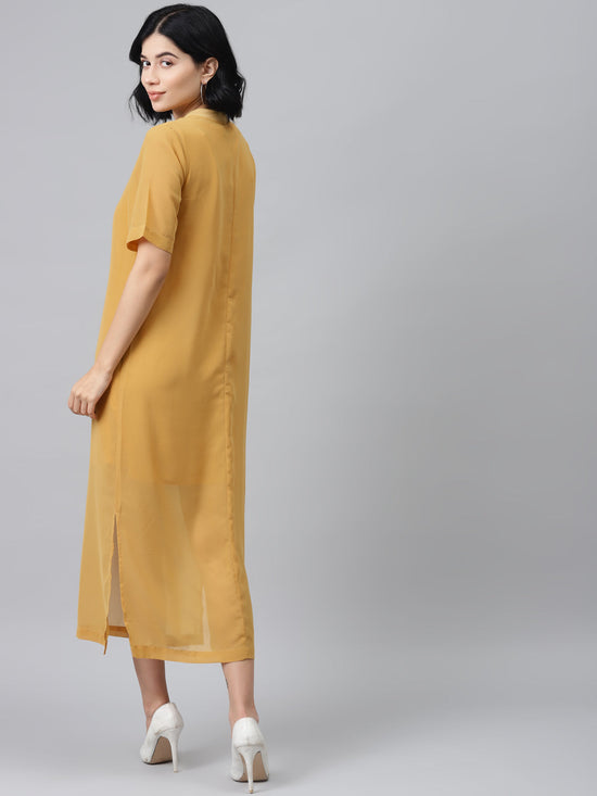 Mustard Sheer Sheath Dress with Inner