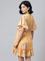 Mustard Floral Wrap Fit & Flare Dress