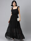 Black Frilly Straps Tiered Maxi Dress