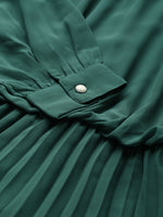 Emerald Green Neck Tie-Up Pleated Dress