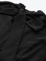 Black Neck Tie-Up Pleated Dress