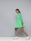 Green Organza Drop Shoulder Tiered Dress