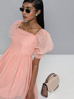 Pastel Pink Organza Puff Sleeve Dress