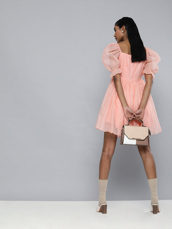 Pastel Pink Organza Puff Sleeve Dress