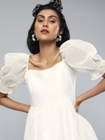 White Organza Puff Sleeve Dress