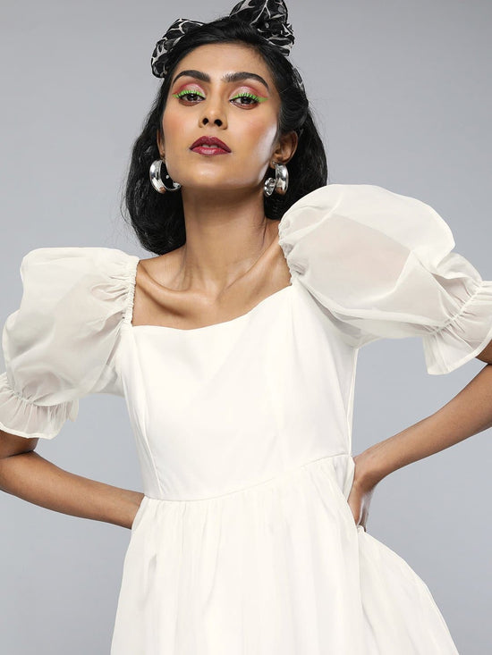 White Organza Puff Sleeve Dress