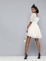 White Organza Puff Sleeve Dress