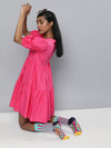 Fuchsia Embroidered Collar Tiered Dress