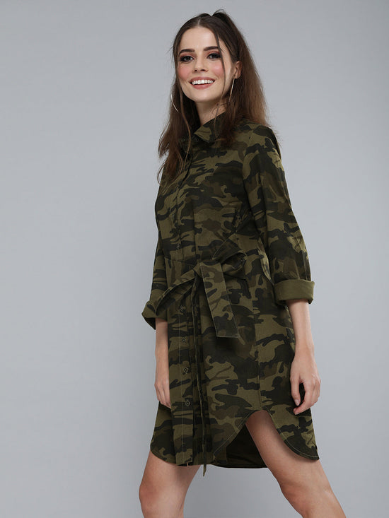 Camouflage Print Shirt Dress