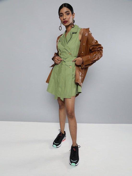 Olive Belted Blazer Mini Dress