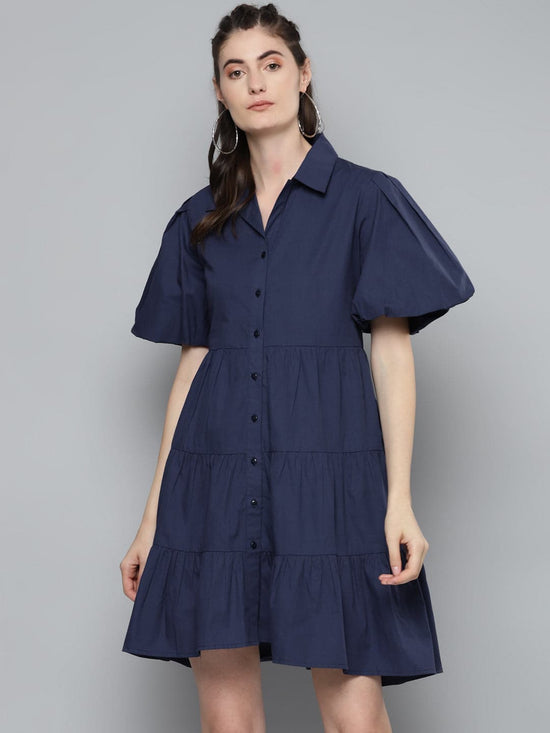 Navy Tiered Shirt Dress