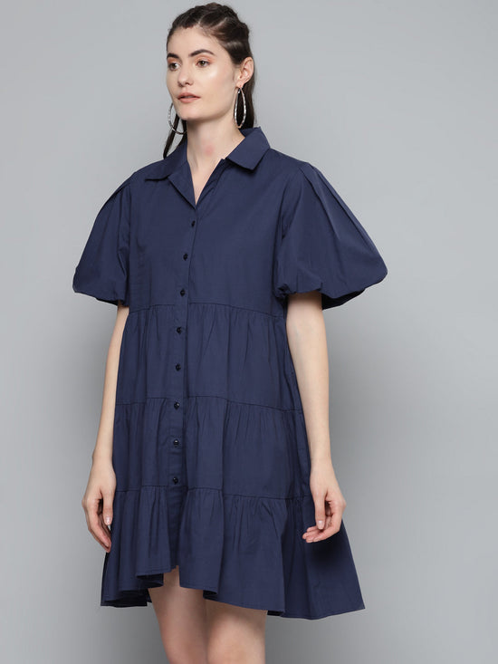 Navy Tiered Shirt Dress