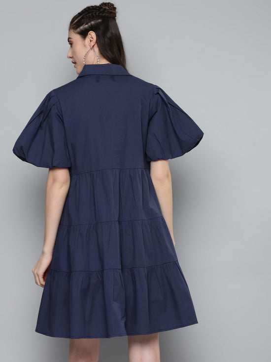 Navy Tiered Shirt Dress