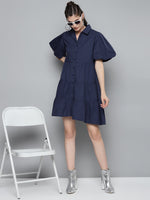 Navy Tiered Shirt Dress