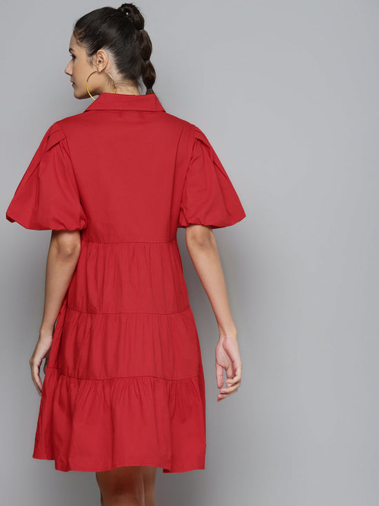 Red Tiered Shirt Dress